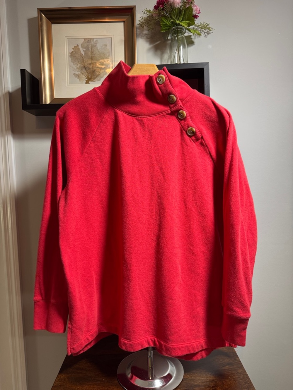 J. Crew Red Button-Shoulder Turtleneck Sweater